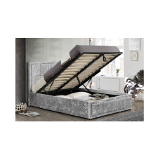 Osaka Ottoman Small Double Bed - Steel Crushed Velvet