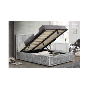 Osaka Ottoman Small Double Bed - Steel Crushed Velvet