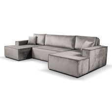 Calix U shaped grey velvet corner sofa bed