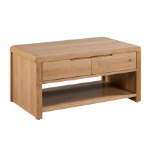 Curve Oak Natural Lacquered Coffee Table with Large Drawer