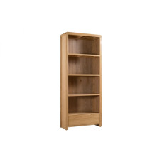 Curve Oak Natural Lacquered Tall Bookcase with Drawer