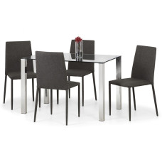 Enzo Chrome & Glass Compact Dining Table + 4 Jazz Slate Grey Chairs Set