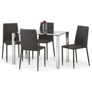 Enzo Chrome & Glass Compact Dining Table + 4 Jazz Slate Grey Chairs Set