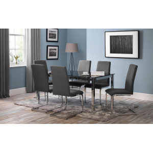 Roma Fabric Cantilever Dining Chair - Slate Grey Linen
