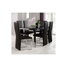 Tempo Black Glass Dining Table + 6 Roma Fabric Cantilever Chairs Set